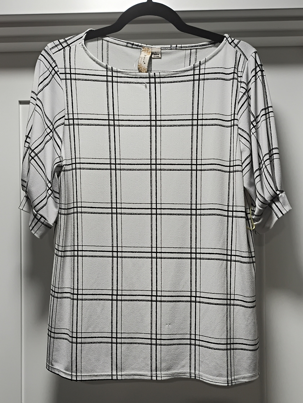 Misa Los Angeles White Top with Black Windowpane Plaid